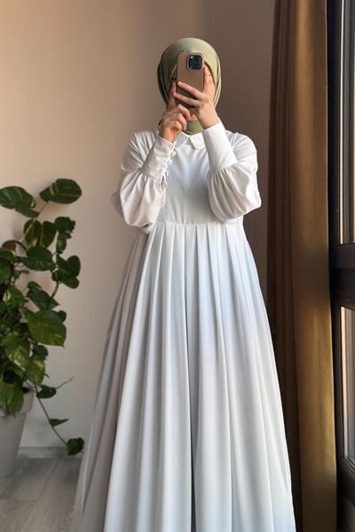 Pelerinli Elbise - Ekru