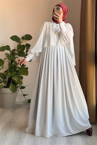 Pelerinli Elbise - Ekru