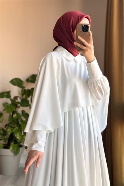 Pelerinli Elbise - Ekru