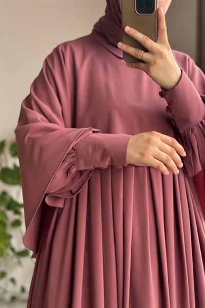 Pelerinli Elbise - Gül kurusu