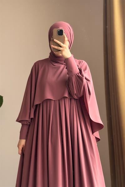 Pelerinli Elbise - Gül kurusu