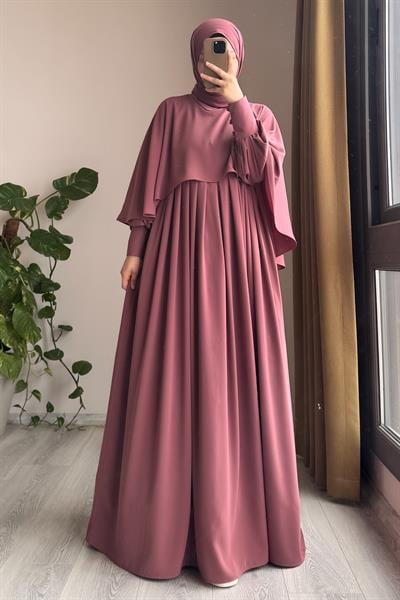 Pelerinli Elbise - Gül kurusu