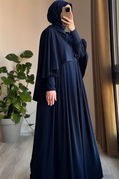 Pelerinli Elbise - Lacivert