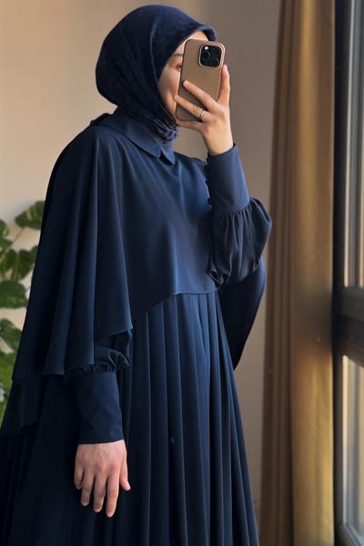Pelerinli Elbise - Lacivert