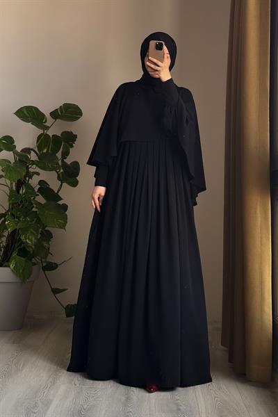 Pelerinli Elbise - Siyah