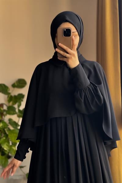 Pelerinli Elbise - Siyah