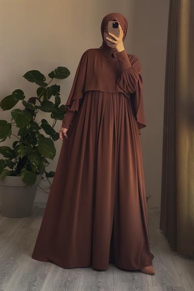 Pelerinli Elbise - Taba