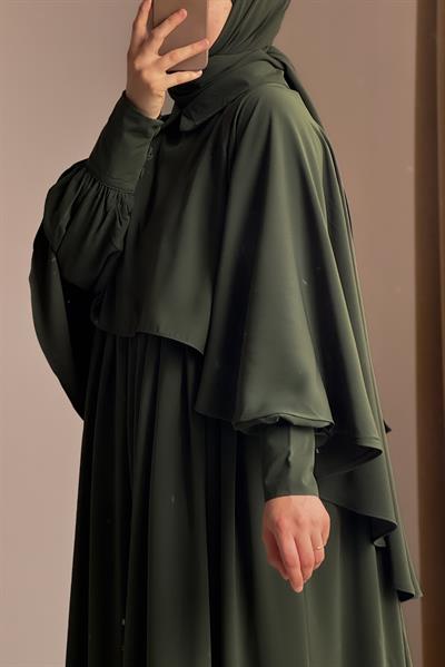 Pelerinli Elbise - Zümrüt yeşil