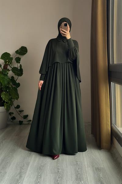 Pelerinli Elbise - Zümrüt yeşil