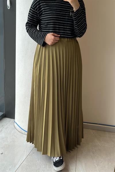 Pileli Etek - Yağ yeşili