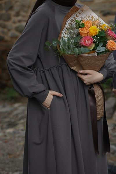 Robalı Sweat Elbise - Antrasit