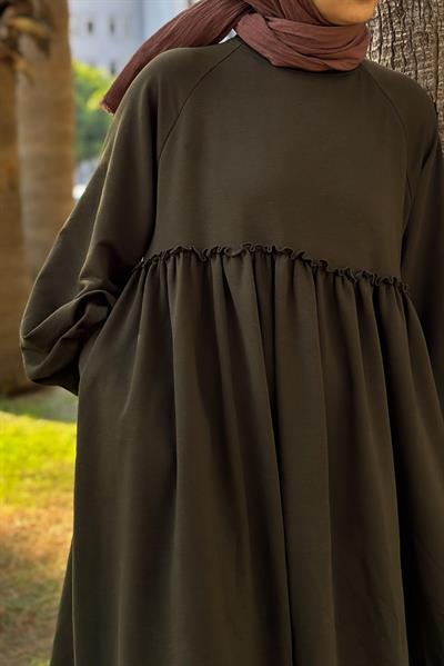 Robalı Sweat Elbise - Haki yeşil