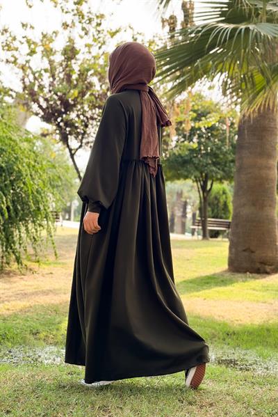 Robalı Sweat Elbise - Haki yeşil