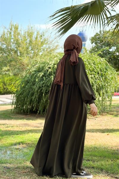 Robalı Sweat Elbise - Haki yeşil