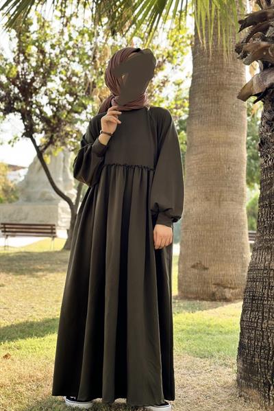 Robalı Sweat Elbise - Haki yeşil