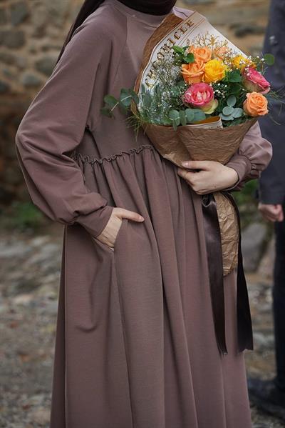 Robalı Sweat Elbise - Koyu vizon