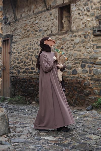 Robalı Sweat Elbise - Koyu vizon