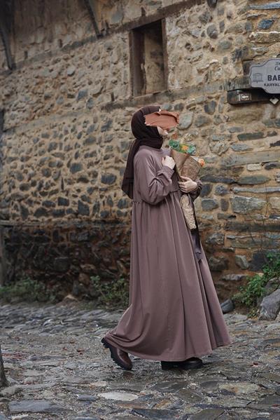 Robalı Sweat Elbise - Koyu vizon