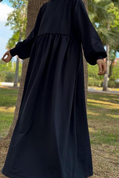 Robalı Sweat Elbise - Lacivert