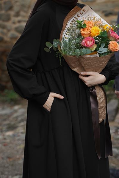 Robalı Sweat Elbise - Siyah