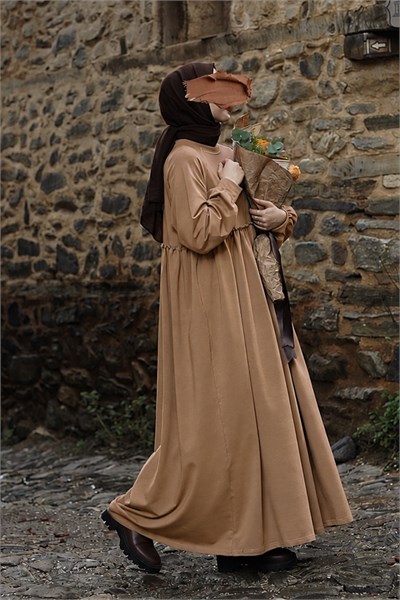 Robalı Sweat Elbise - Vizon