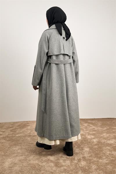 Rüzgarlıklı Kruvaze Kaban - Gri