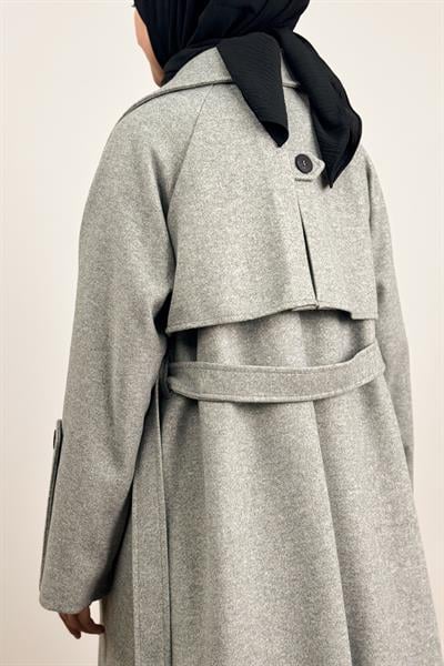 Rüzgarlıklı Kruvaze Kaban - Gri