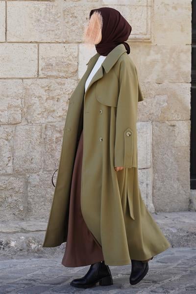 Rüzgarlıklı Kruvaze Kaban - Ihlamur