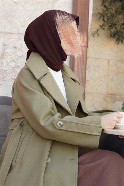 Rüzgarlıklı Kruvaze Kaban - Ihlamur