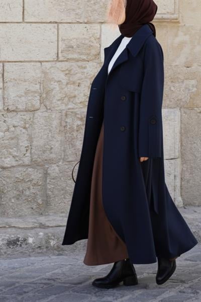 Rüzgarlıklı Kruvaze Kaban - Lacivert