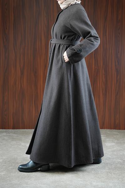 Şal Detaylı Kışlık Ferace - Acı kahve