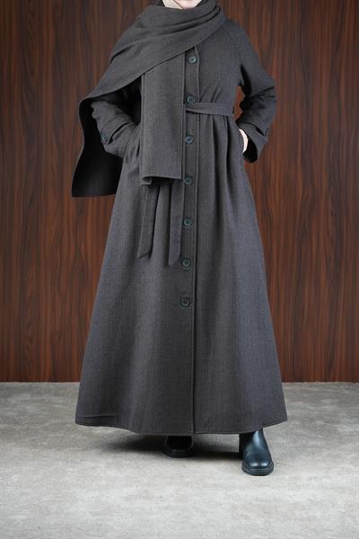 Şal Detaylı Kışlık Ferace - Acı kahve