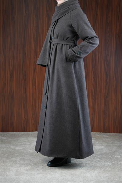 Şal Detaylı Kışlık Ferace - Acı kahve