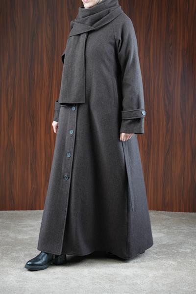 Şal Detaylı Kışlık Ferace - Acı kahve