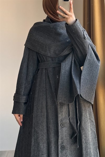 Şal Detaylı Kışlık Ferace - Antrasit