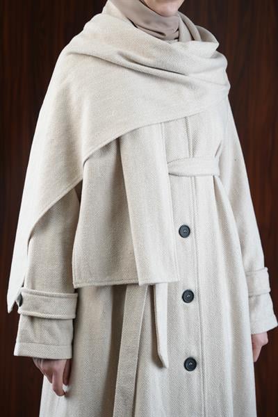 Şal Detaylı Kışlık Ferace - Bej