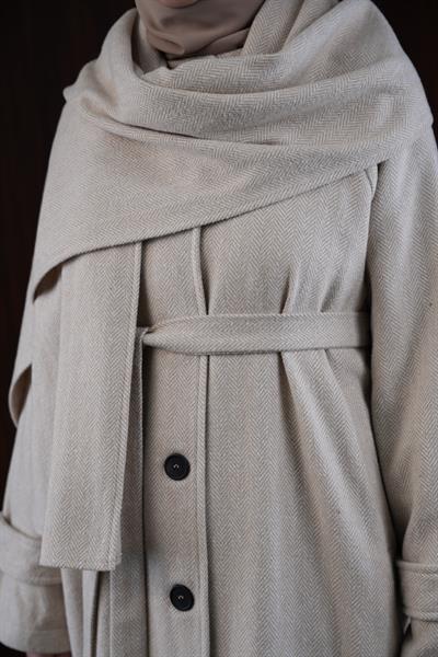 Şal Detaylı Kışlık Ferace - Bej