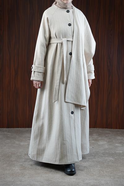 Şal Detaylı Kışlık Ferace - Bej