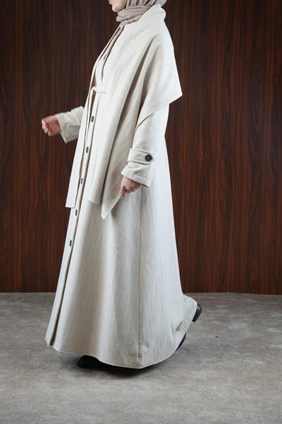 Şal Detaylı Kışlık Ferace - Bej