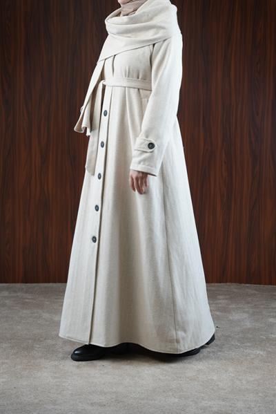 Şal Detaylı Kışlık Ferace - Bej