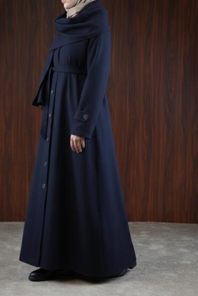 Şal Detaylı Kışlık Ferace - Lacivert