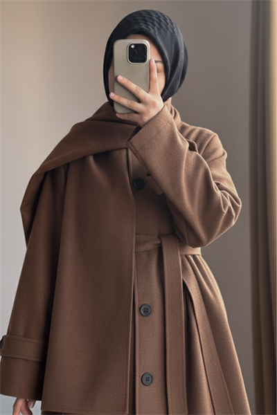 Şal Detaylı Kışlık Ferace - Latte