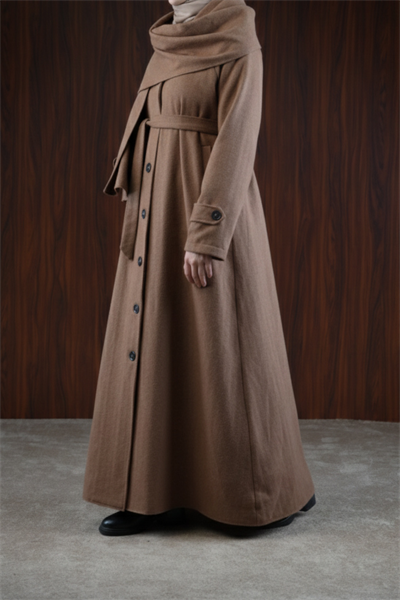 Şal Detaylı Kışlık Ferace - Latte