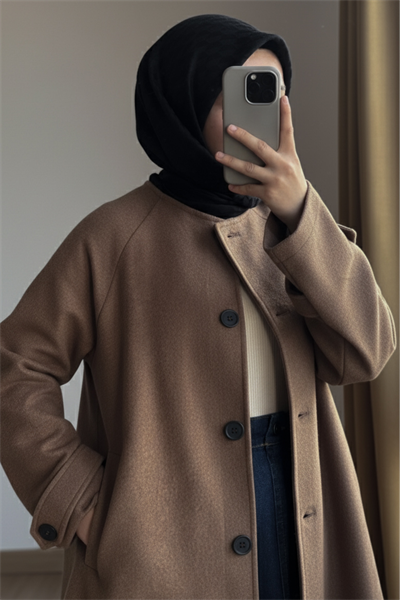 Şal Detaylı Kışlık Ferace - Latte