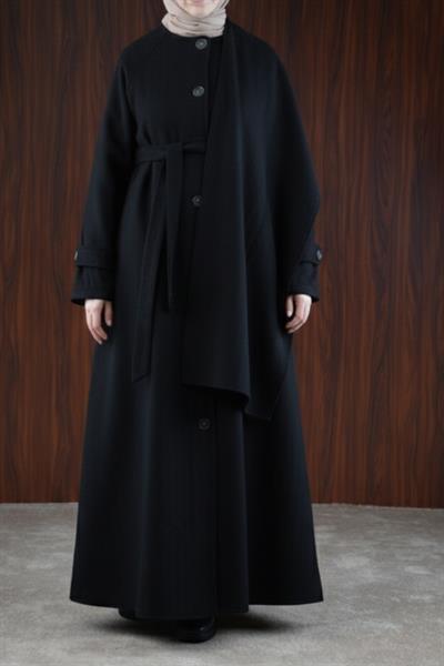 Şal Detaylı Kışlık Ferace - Siyah