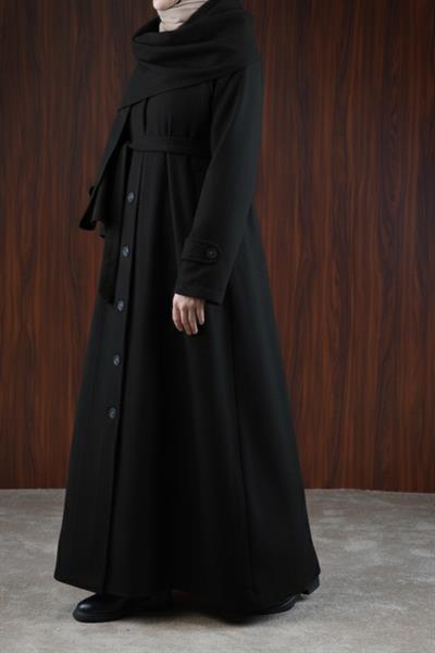 Şal Detaylı Kışlık Ferace - Siyah