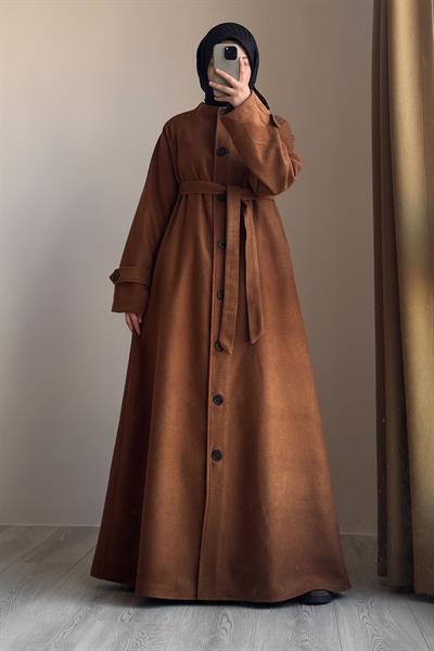 Şal Detaylı Kışlık Ferace - Taba