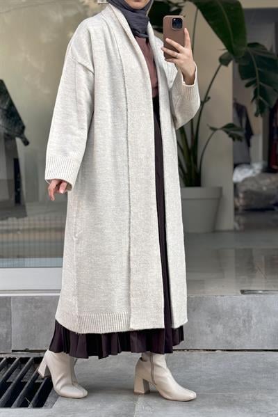 Şal Yaka Hırka - Bej