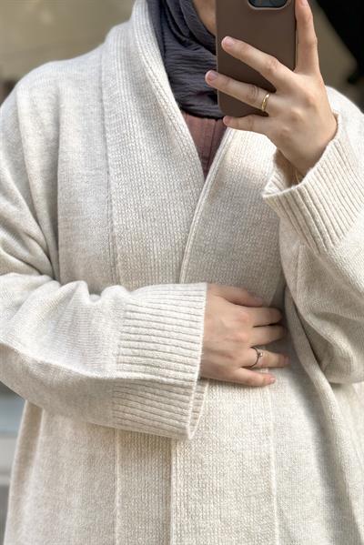 Şal Yaka Hırka - Bej