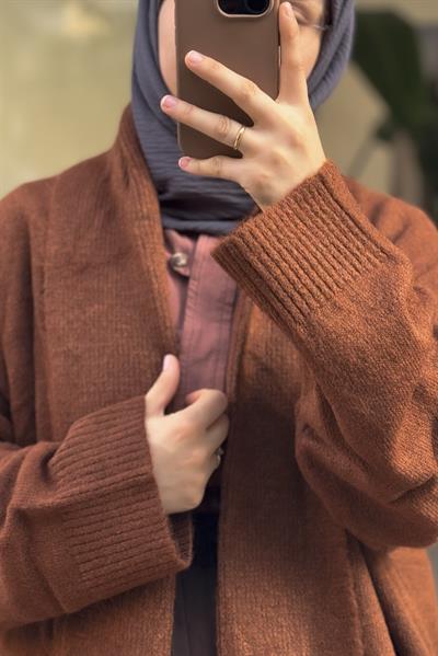 Şal Yaka Hırka - Kahve